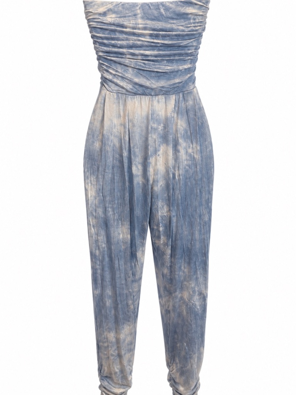 Heart & Hips NWT Small Strapless Tie Dye Romper Pockets Rayon Blend Blue White - Picture 4 of 7